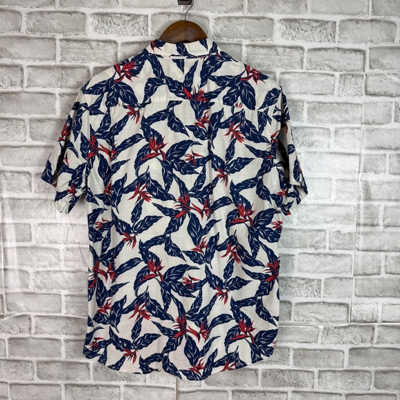 Denim & Supply Ralph Lauren White Blue Tropical Leaf Casual Button Shirt LARGE - Picture 4 of 6
